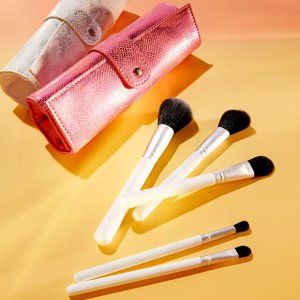 Neiman Marcus Metallic Pink 5pc Brush Roll, NEW